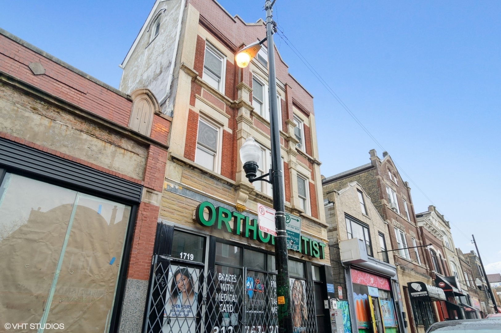 a view of a building from a balcony