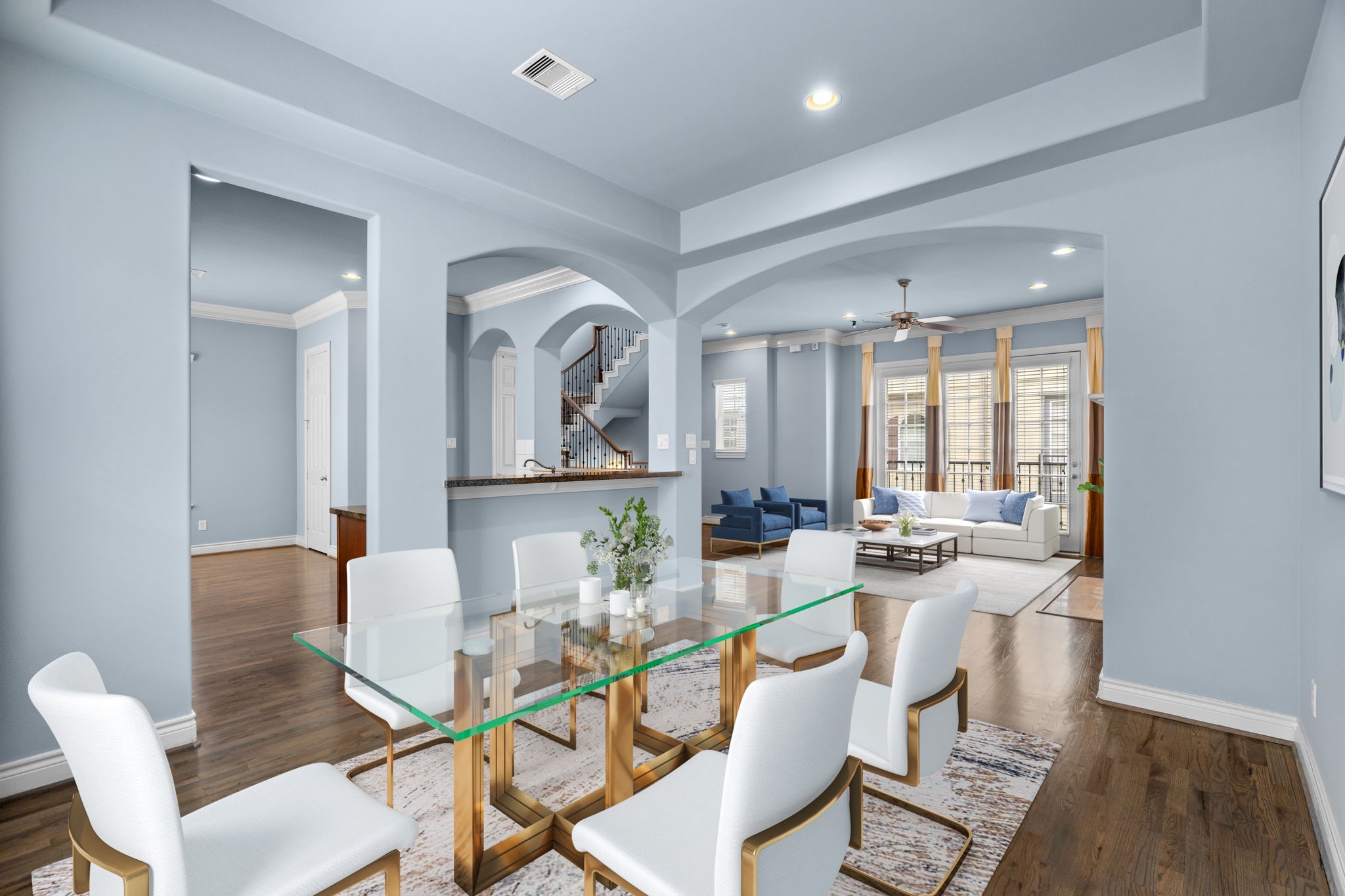 2820 Sherwin Street Houston, TX 77007 - Photo 24 of 50 a view of a dining room with furniture wooden floor and a chandelier