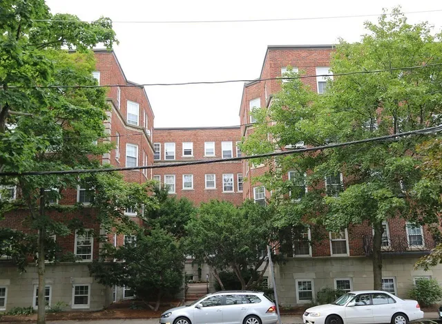 a view of a building from a balcony