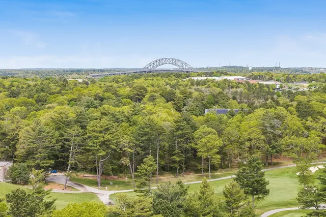 an aerial view of residential houses with outdoor space and trees