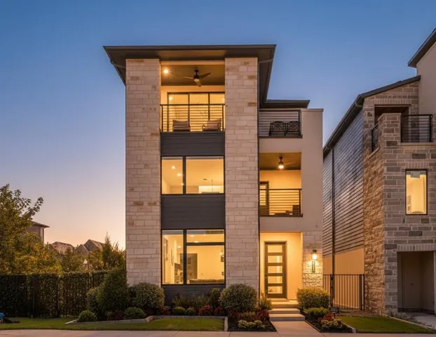 a front view of a building with a street
