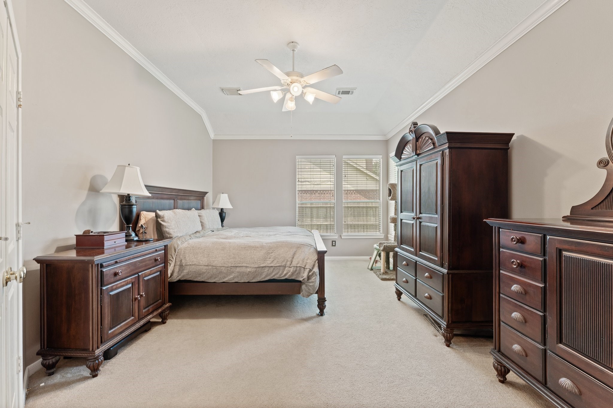 25447 China Springs Spring, TX 77373 - Photo 21 of 45 Spacious and quiet, this primary bedroom is your retreat at the end of the day. IT's comfortable, inviting, and has plenty of space to accommodate a king sized bed and oversized furniture.