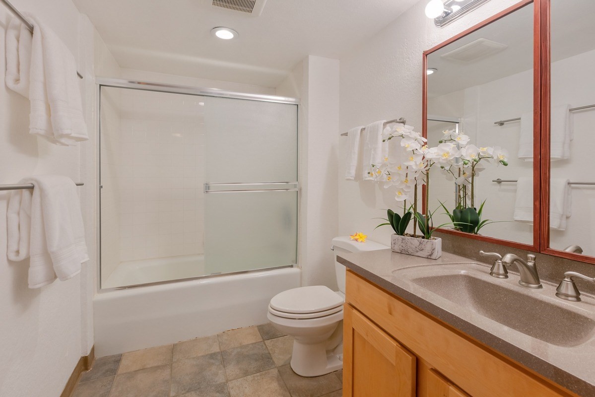 1661 Pee Road, Unit IIA101 Koloa, HI 96756 - Photo 19 of 28 a bathroom with a sink a toilet and shower