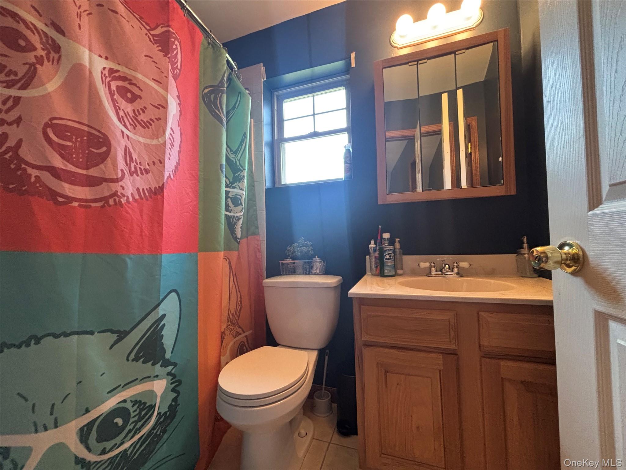 595 Hurd And Parks Road Swan Lake, NY 12783 - Photo 37 of 43 Full bath featuring vanity, tile patterned floors, and a shower with curtain