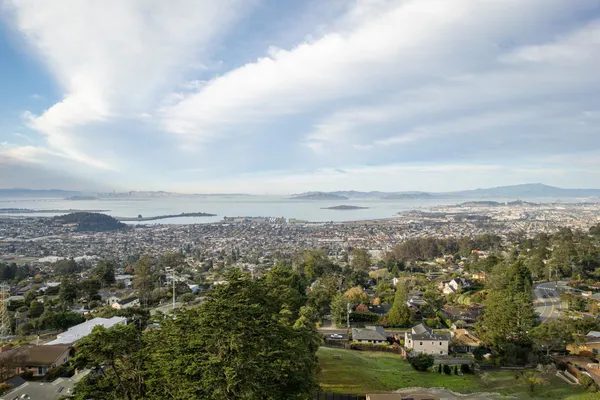 an aerial view of residential building with green space