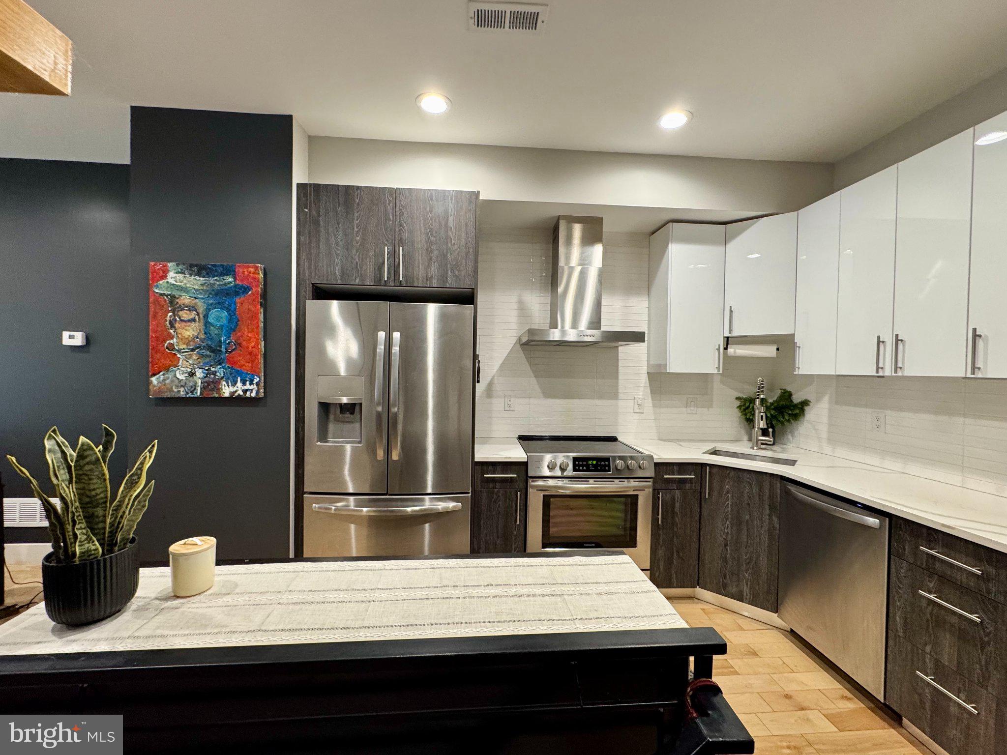 1217 LeCount Street Philadelphia, PA 19121 - Photo 7 of 29 Sleek modern kitchen with vibrant art.