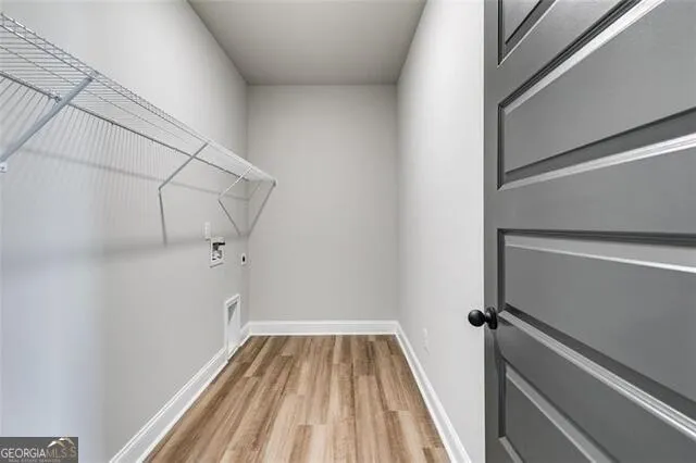 a view of a room with racks on the wall