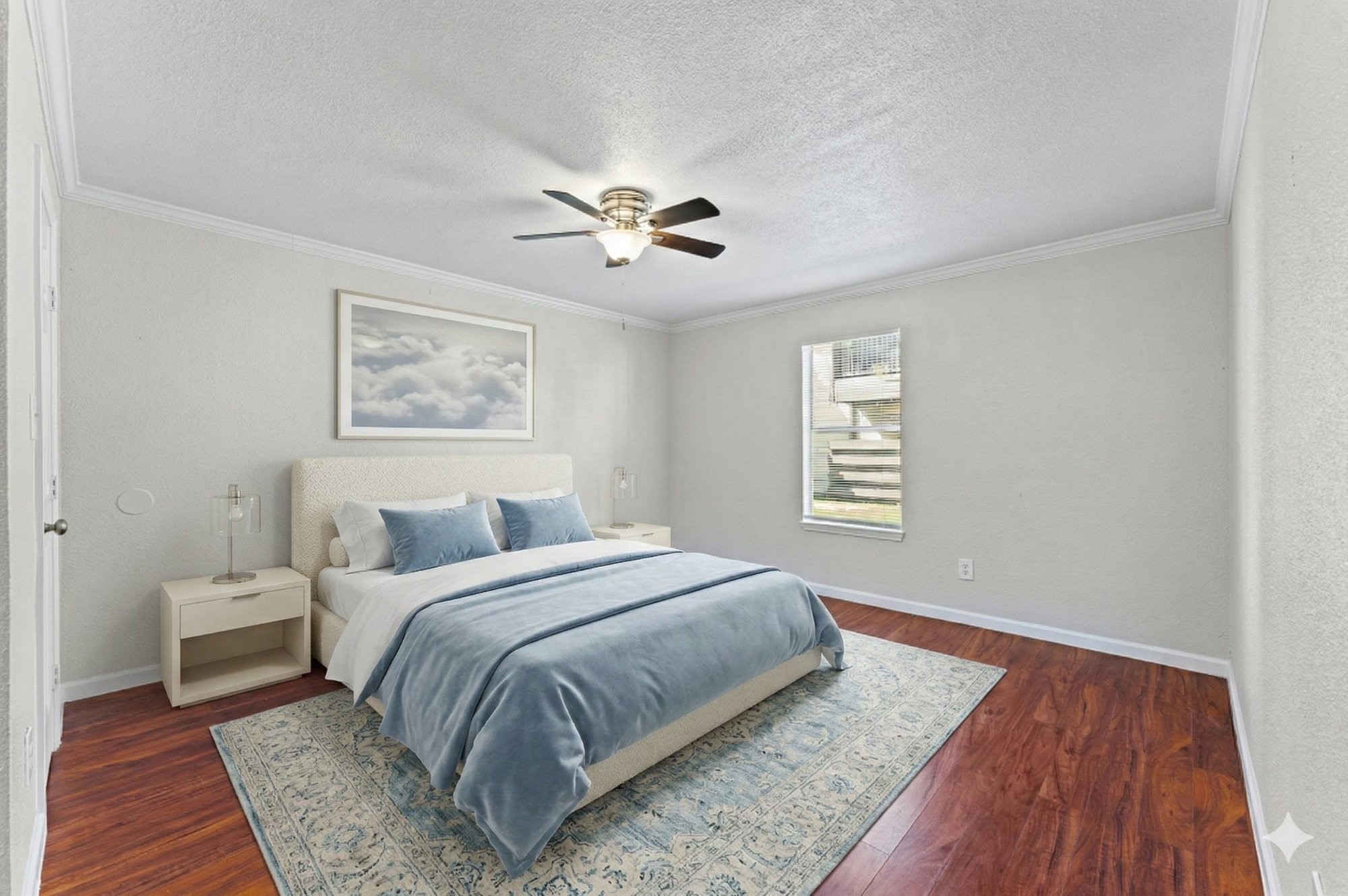 6161 Reims Road, Unit 1111 Houston, TX 77036 - Photo 10 of 19 a spacious bedroom with a large bed and a chandelier