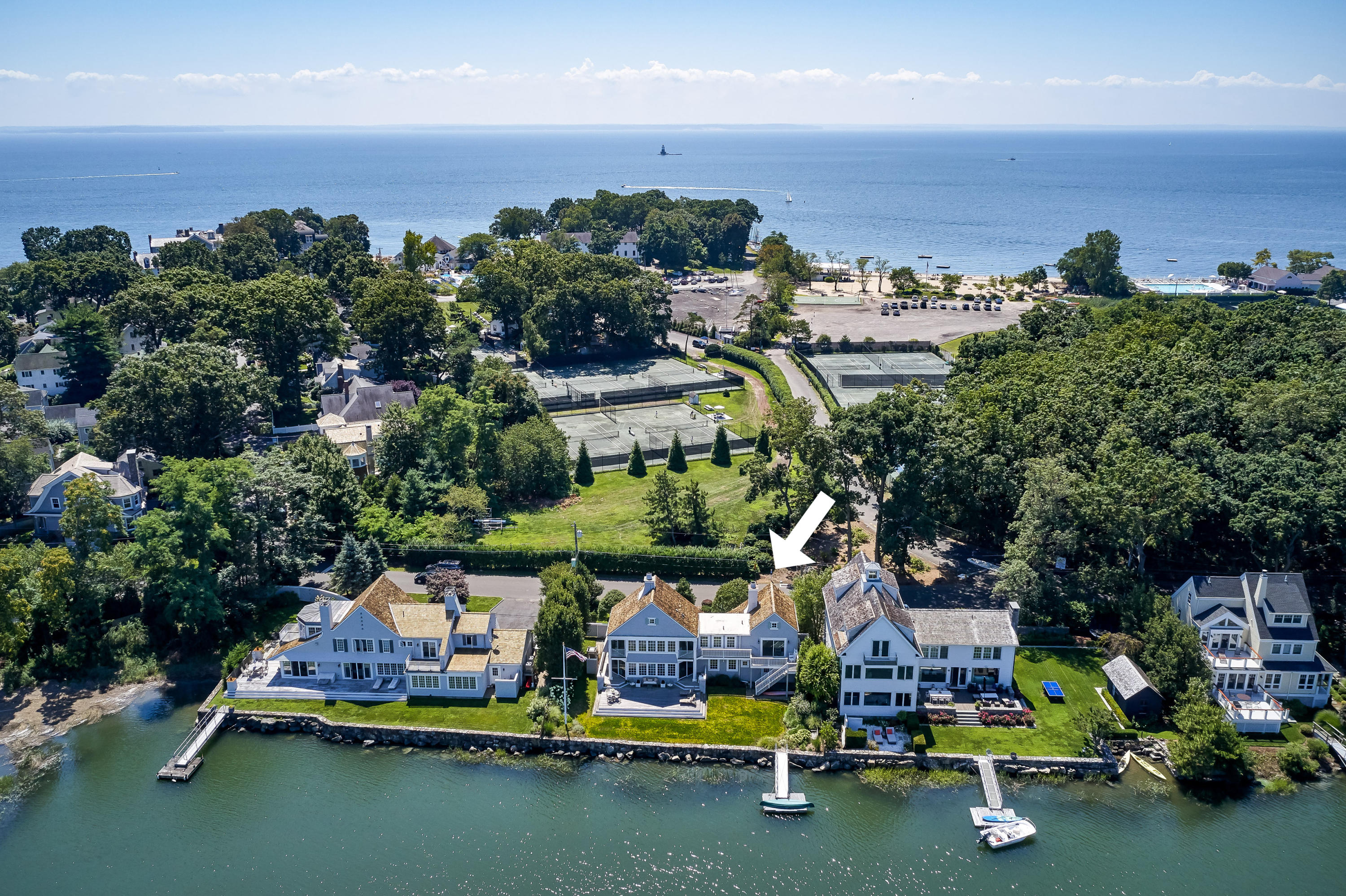 18 Pine Point Road Rowayton, CT 06853 - Photo 24 of 37 an aerial view of a houses with swimming pool and outdoor seating