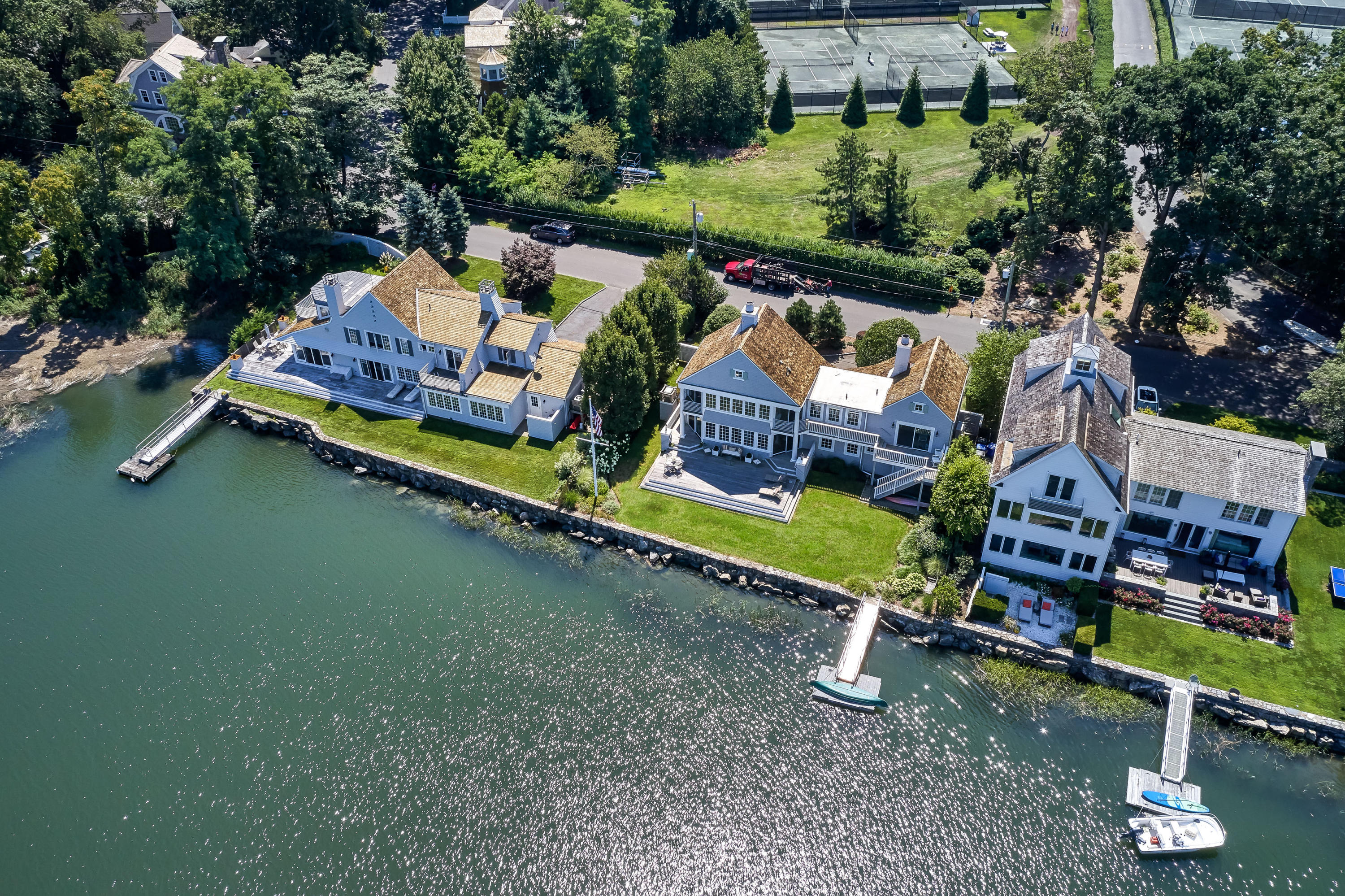 18 Pine Point Road Rowayton, CT 06853 - Photo 25 of 37 an aerial view of a house with a garden and outdoor seating