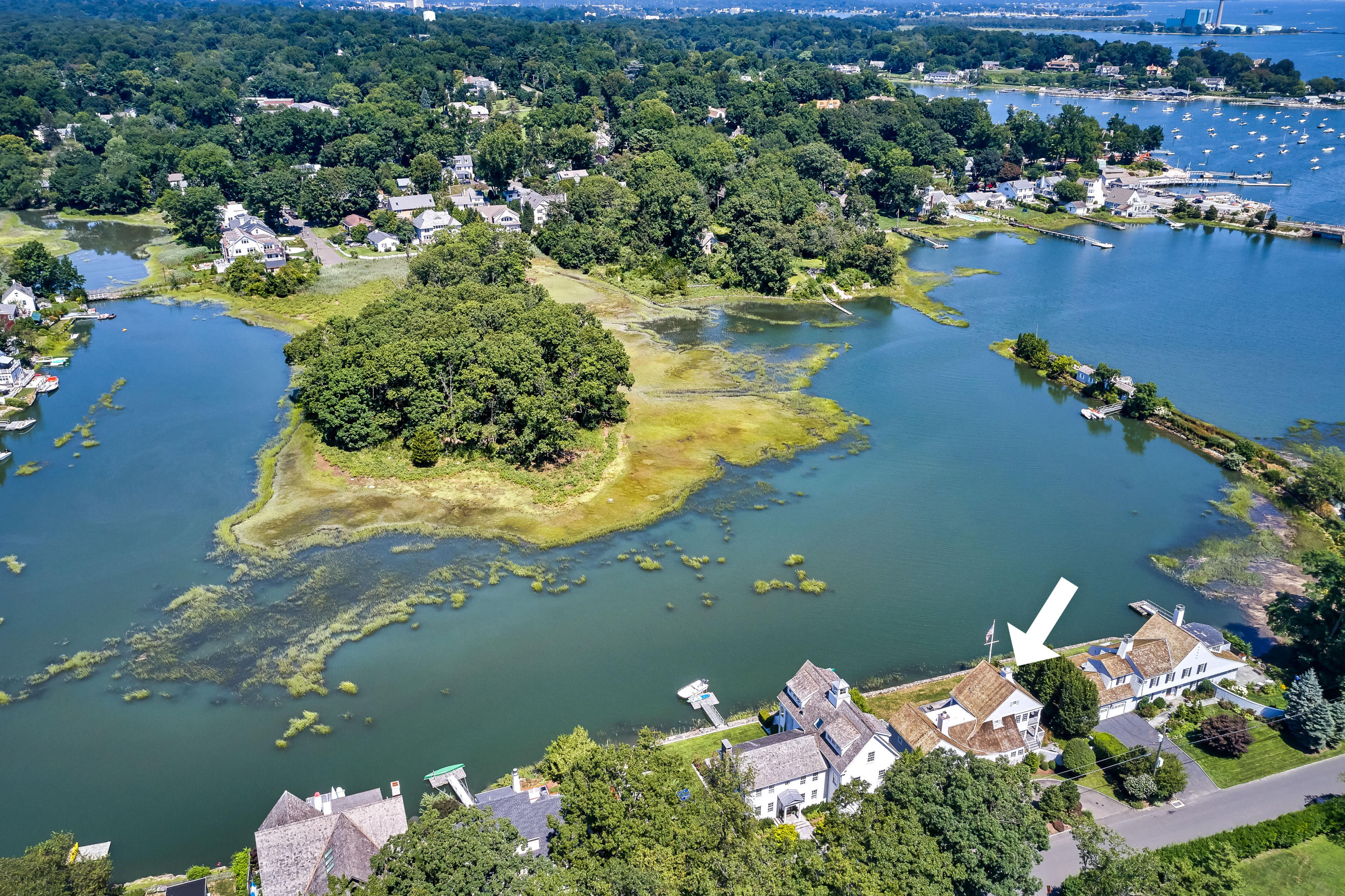 18 Pine Point Road Rowayton, CT 06853 - Photo 33 of 37 an aerial view of lake residential houses with outdoor space