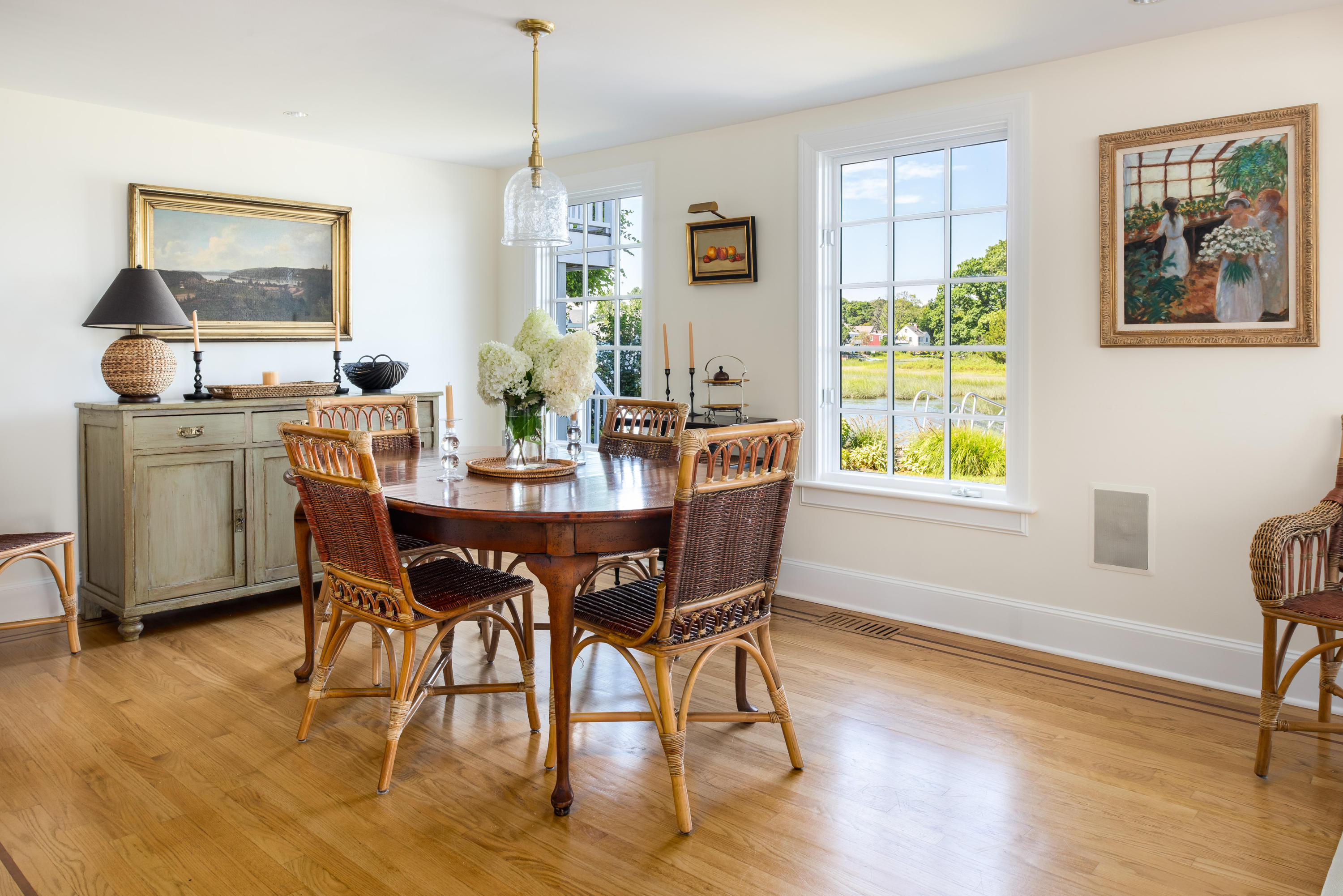 18 Pine Point Road Rowayton, CT 06853 - Photo 7 of 37 a dining room with furniture a window and wooden floor