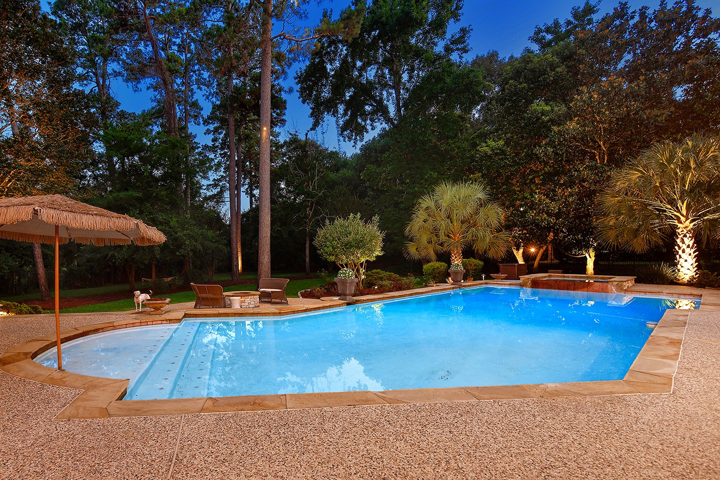 119 Angel Leaf Road The Woodlands, TX 77380 - Photo 42 of 50 a view of a swimming pool with an outdoor space and seating area
