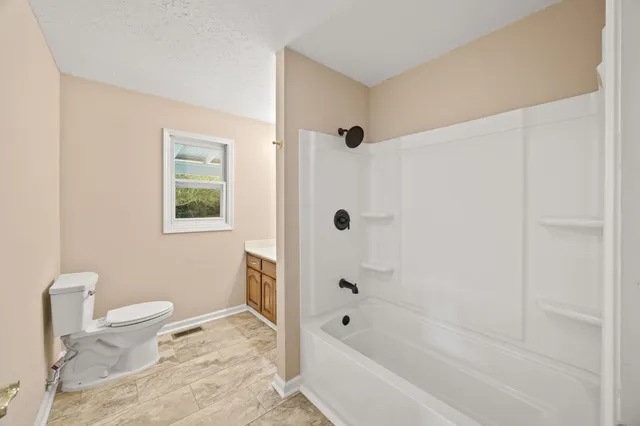 a bathroom with a toilet and a bathtub