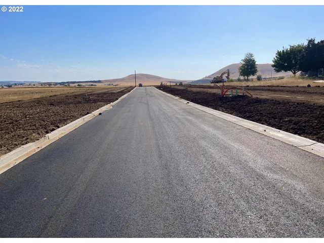 a view of a road with a yard