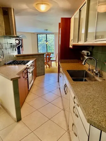 a kitchen with stainless steel appliances granite countertop a sink and a stove