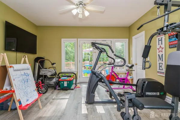 a view of a room with gym equipment