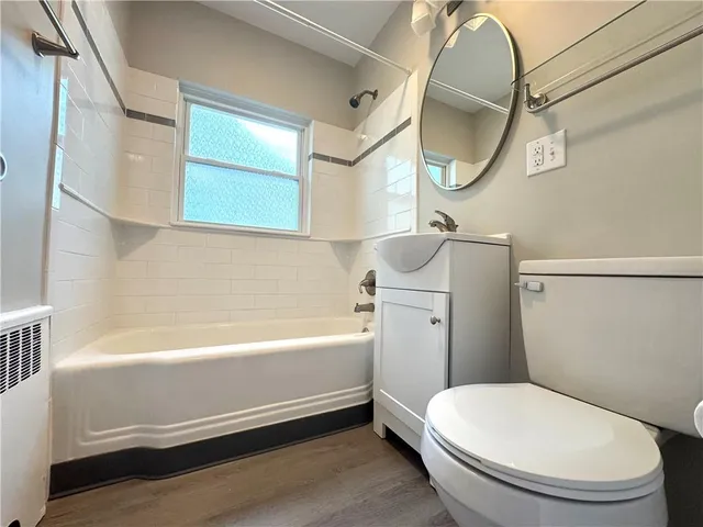 a bathroom with a toilet and a bathtub