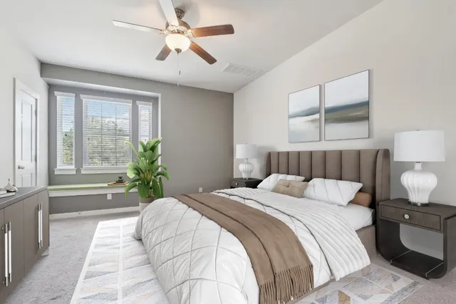 a dining room with furniture and chandelier