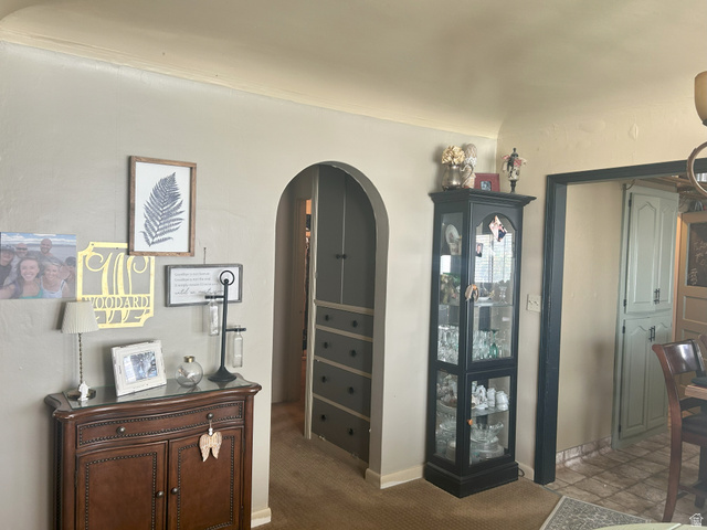 40 South State Street Scipio, UT 84656 - Photo 16 of 39 Hallway featuring arched walkways and carpet flooring