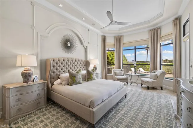 a spacious bedroom with a large bed and a flat screen tv