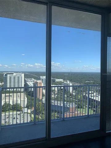 a view of a city from a balcony