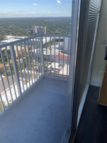 a view of balcony with city
