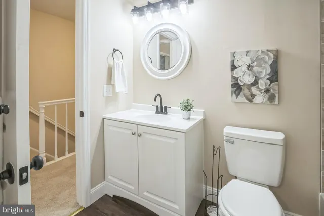a bathroom with a toilet a sink and a mirror