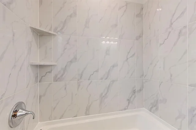 a bathroom with a bathtub