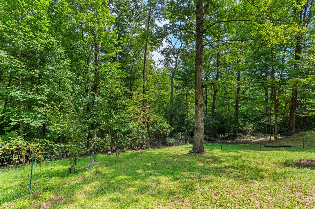 300 Whispering Falls Road Pickens, SC 29671 - Photo 25 of 41 Mature trees frame a grassy yard enclosed by wire fencing.