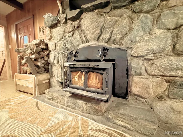 a living room with a fireplace