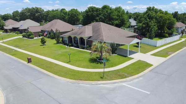 an aerial view of a house