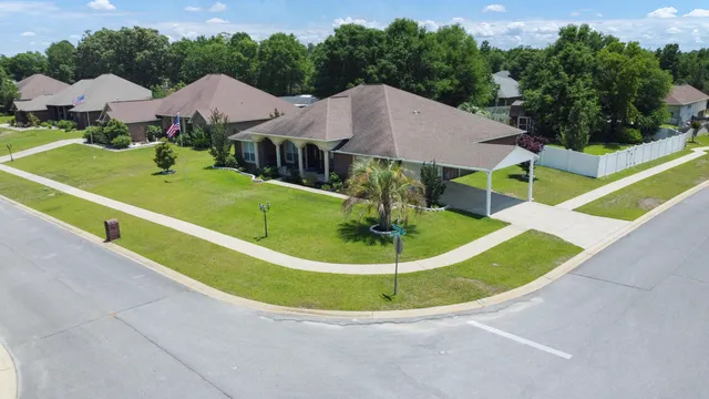 an aerial view of a house
