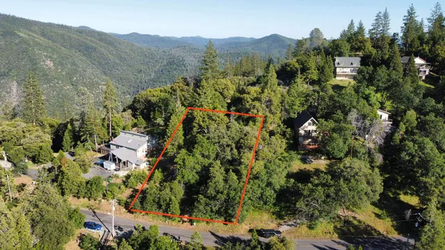 an aerial view of residential house with green space