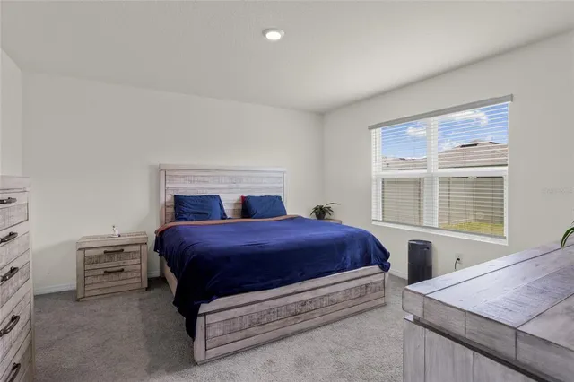 a bedroom with a bed and a dresser