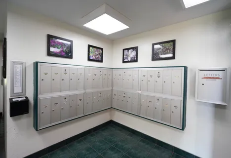 an empty room with cabinet