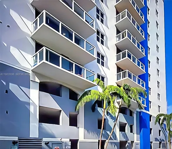 a front view of a multi story building