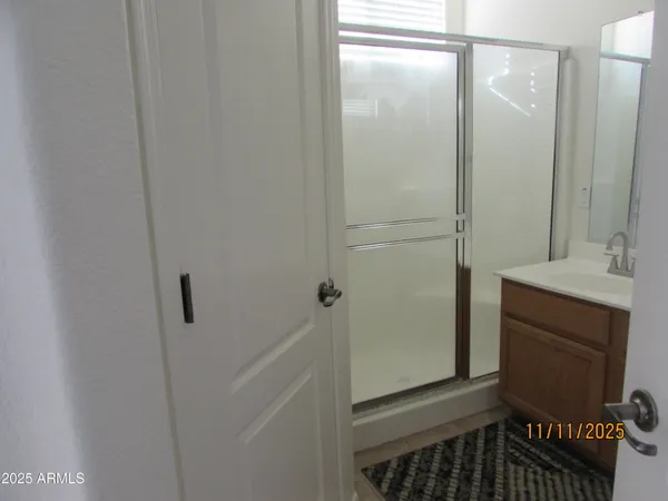 a bathroom with a shower and a sink