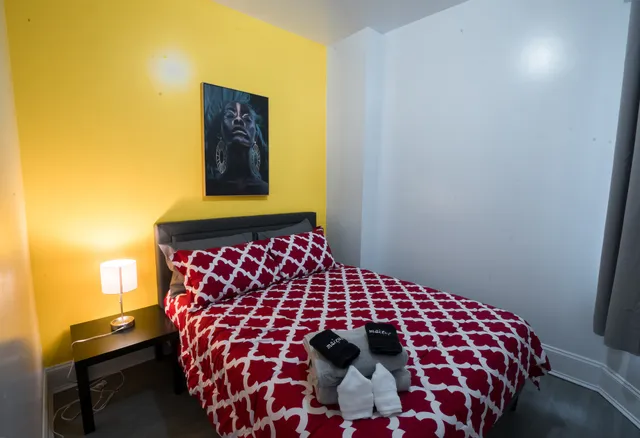 a picture of a bench in front of a door