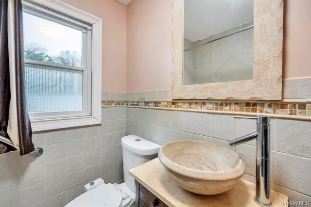 a bathroom with a toilet a sink and a mirror