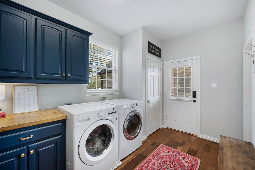 965 Stonecrest Road Argyle, TX 76226 - Photo 15 of 29 Large laundry room with butcher block counters and entrance to outdoor patio and garage.