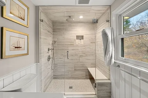 a bathroom with a shower