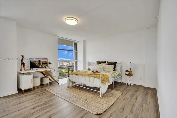 a city view with tall buildings