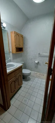 a bathroom with a sink a toilet and mirror
