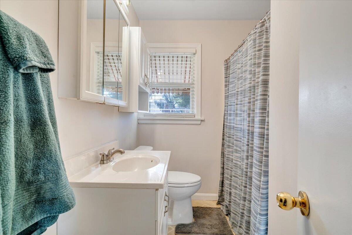 3808 Cove Road Roanoke, VA 24017 - Photo 19 of 34 a bathroom with a sink a toilet and shower curtain