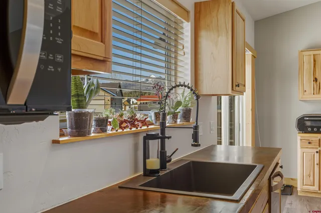 a kitchen with counter top space