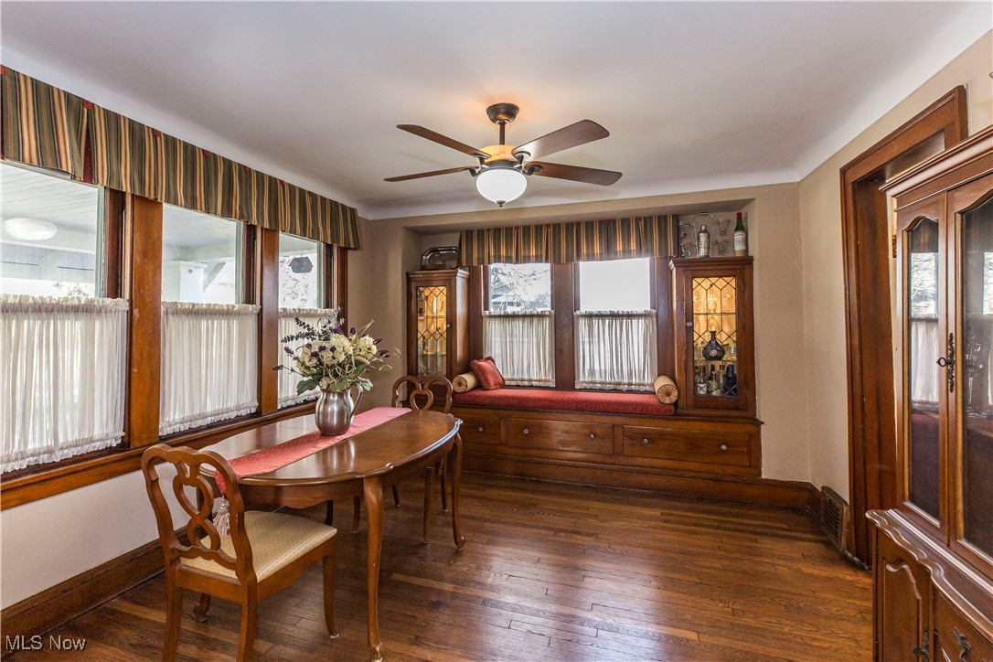 1577 Maple Road Cleveland Heights, OH 44121 - Photo 7 of 30 Dining area featuring plenty of natural light, ceiling fan, and hardwood flooring