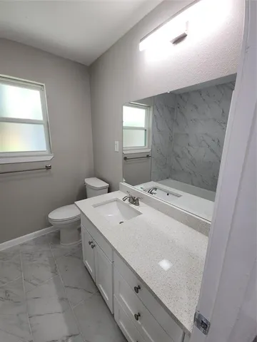 a bathroom with a sink a toilet and a mirror