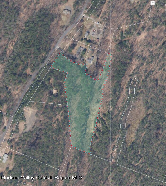 a aerial view of a yard with large trees