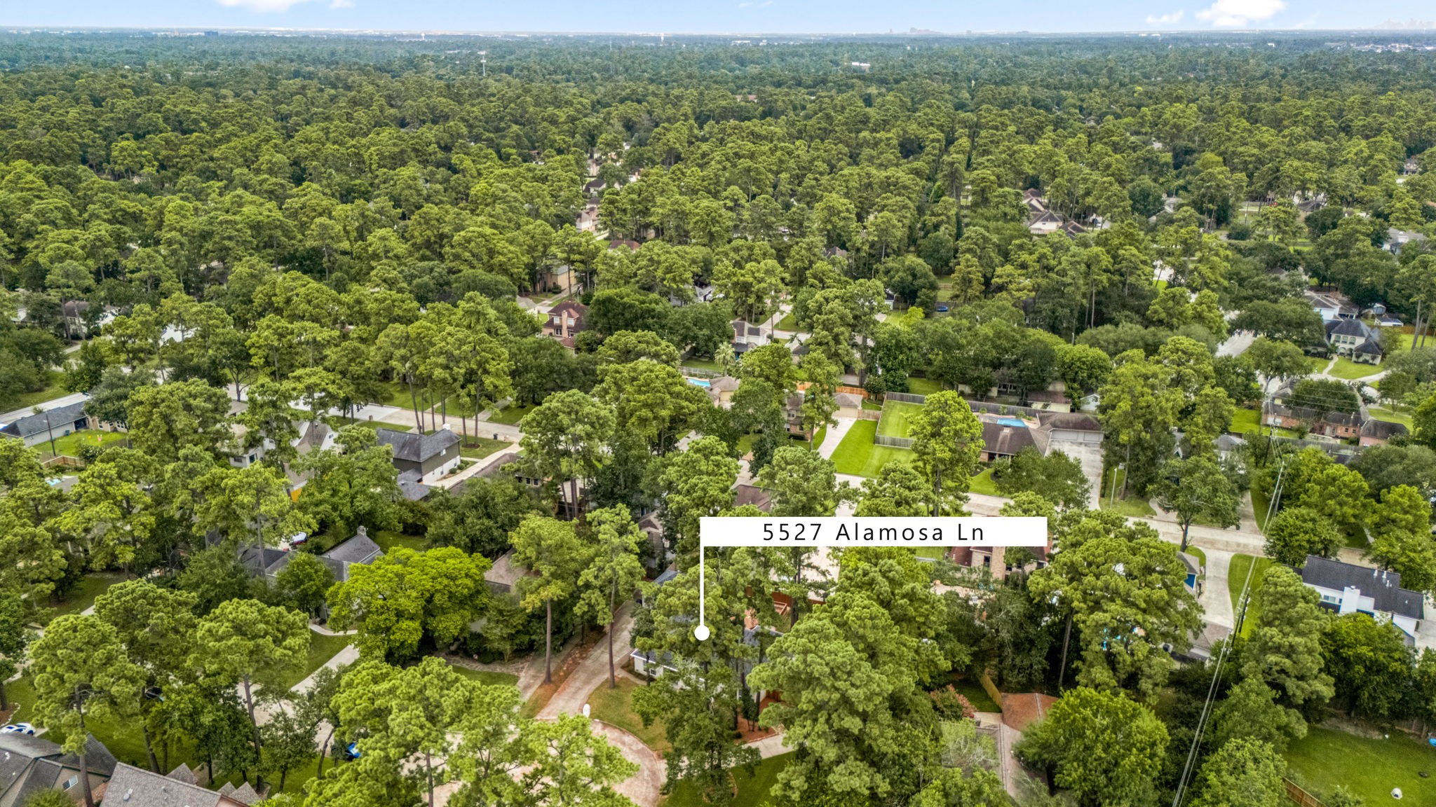 5527 Alamosa Lane Spring, TX 77379 - Photo 36 of 40 an aerial view of residential houses with outdoor space and trees